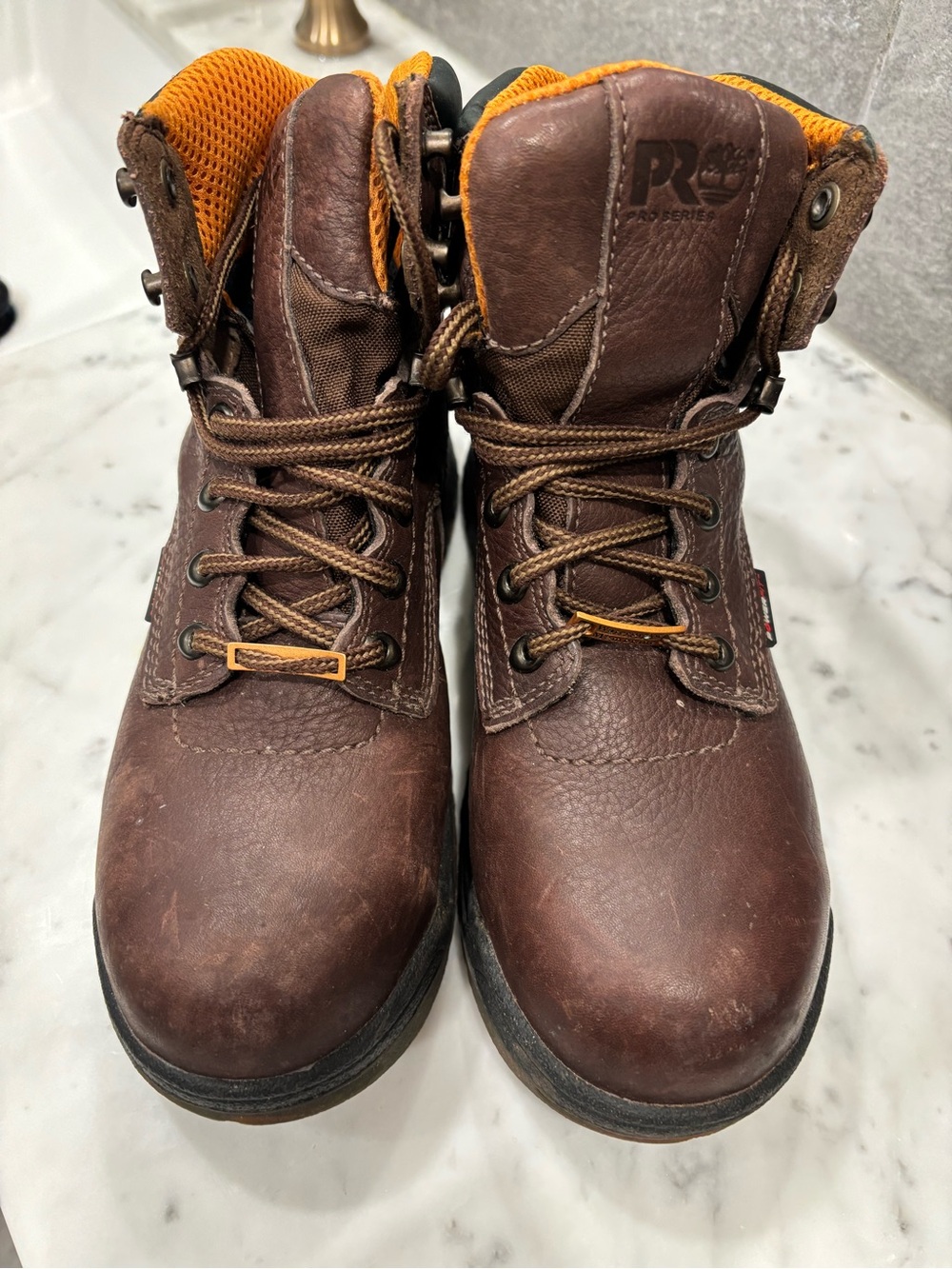 Timberland PRO Brown Leather Work Boots with Orange Interior